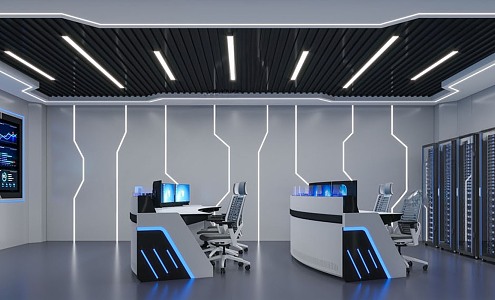 Command Control Room of Modern Monitoring Room 3d model