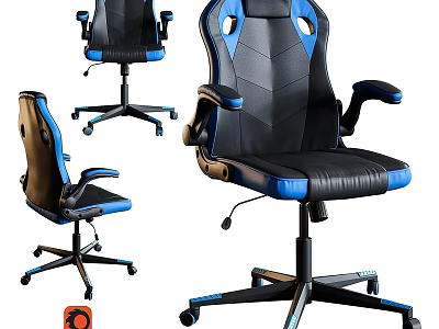 Ergonomic Black Blue Leather Gaming Chair With Adjustable Armrests And Swivel Wheels 3d model