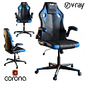 Ergonomic Black Blue Leather Gaming Chair With Adjustable Armrests And Swivel Wheels