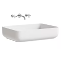Modern White Square Minimalist Bathroom Washbasin With Wall Mounted Faucets Design