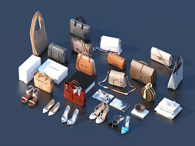 Stylish Collection of Daily Living Essentials Including Handbags Shoes Boxes and Accessories 3d model