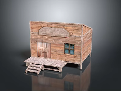 Rustic Wooden Cabin With Wooden Steps Door And Glass Window Design Structure 3d model