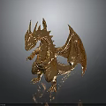 Golden Dragon Character Sculpture With Detailed Scales Shiny Wings And Reflection In Standing Pose