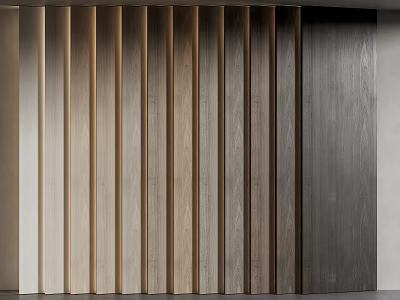 Modern Wooden Wall Paneling Design With Vertical Slats And Various Textured Tones 3d model