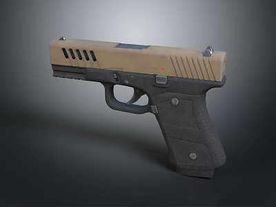 Brown And Black Tactical Pistol With Textured Grip And Slide Details 3d model