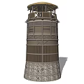 Wooden Observation Tower With Stone Base And Circular Pavilion Top Structure