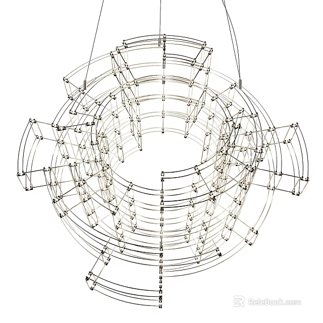 Modern Contemporary Chandelier With Intricate Metal Wire Geometric Circular Structure Design 3d model 