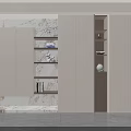 Modern Minimalist Decorative Cabinet Interior With Beige Open Shelves Marble Backdrop And LED Lights