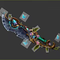 Ornate Fantasy Weapon with Glowing Blue Gems Green Leaves and Flying Butterflies