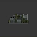Modern Commercial Complex With Glass Facade Rooftop Greenery And Surrounding Trees 3d model