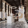 Modern Clothing Store With Marble Walls Floors Dresses On Hangers And Counter