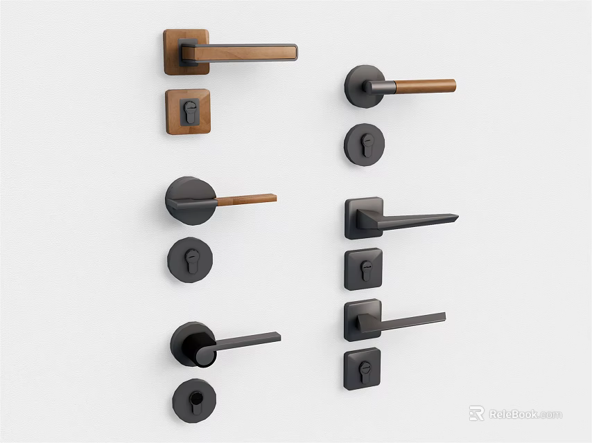 Stylish Modern Door Handles With Various Contemporary Designs And Metal Finishes 3d model 