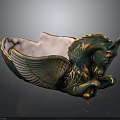 Decorative Winged Horse Figurine With Green Gold Accents And Pink Interior