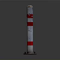 Red and White Striped Traffic Bollard With Worn Surface Base at Bottom Gray Background 3d model