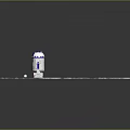 Blue And White Robot Character With Small Green Creature On Gray Stone Tiles