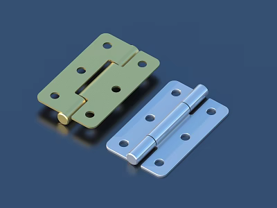 Golden And Silver Metal Hinges On Dark Background For Furniture Use 3d model