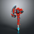Red Action Robot Figure With Axe Blue Accents And Jet Propulsion Base