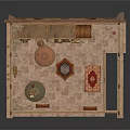 Traditional Building Interior With Wooden Structure Open Layout Multiple Carpets And Furniture