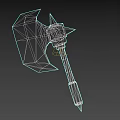 Detailed Medieval Battle Axe Featuring Skull Decoration Metal Blade Black Handle And Gold Accents