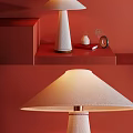 Modern Red Table Lamp With Fabric Shade And Decorative Items On Shelf 3d model