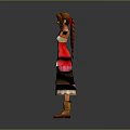 3D Female Character Model With Brown Hair Red And White Dress Brown Boots Arms Outstretched