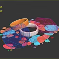 Fashionable Clothing Decorated With Blue Red Gemstones Gold Transparent Rings And Heart Shaped Ornaments