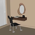 Modern Wall mounted Wooden Dressing Table Interior With Mirror Chair Books And Camera
