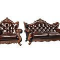 Classic Ornate Carved Leather Sofa Set With Button Tufted Backrests And Armrests 3d model
