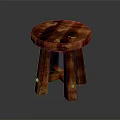 Rustic Wooden Stool With Round Top Three Legs And Natural Wood Grain