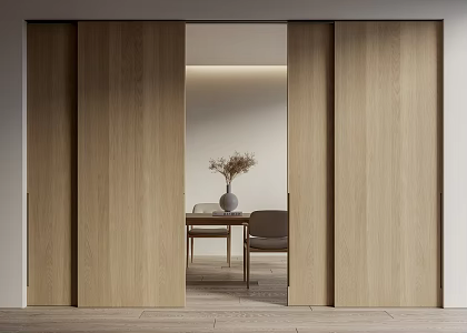 Modern sliding door wood veneer sliding door invisible sliding door 3d model