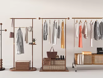 Vintage and Antique Style Hanger Coat Rack French Style Hanger Metal Coat Rattan Hanger Floor Hanger Bag Shoes Hat Clothes Hanger 3d model