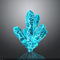 3D Rendered Blue Crystal With Transparent Geometric Structure And Reflective Base