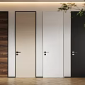 Modern Office Interior Design With Wooden Wall Panel Various Colored Doors And Herringbone Flooring