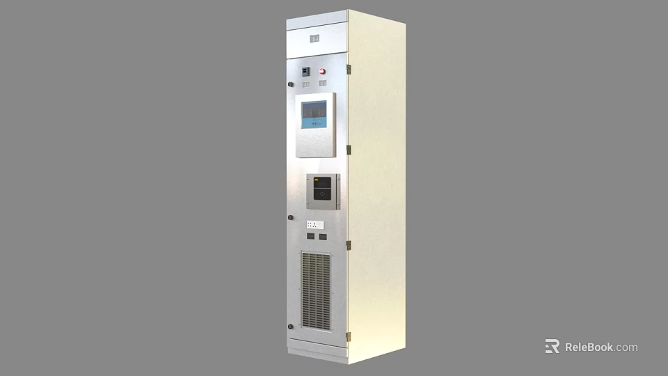 Industrial Control Cabinet With Vertical Structure Display Screen Control Buttons And Ventilation Grille Design 3d model 