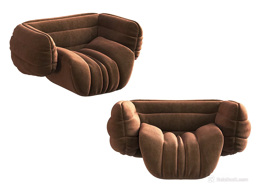 Modern Brown Single Sofa Featuring Curved Arms Plush Cushions And Comfortable Design 3d model