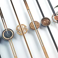 Modern Decorative Handles With Brass And Black Metal Circular Engraved Patterns For Furniture