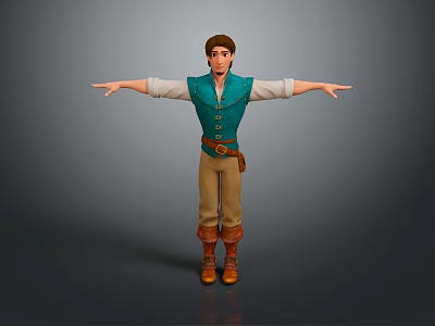 Man in Teal Vest White Shirt with Khaki Pants Brown Boots Arms Outstretched 3d model