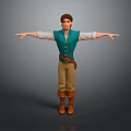 Man in Teal Vest White Shirt with Khaki Pants Brown Boots Arms Outstretched