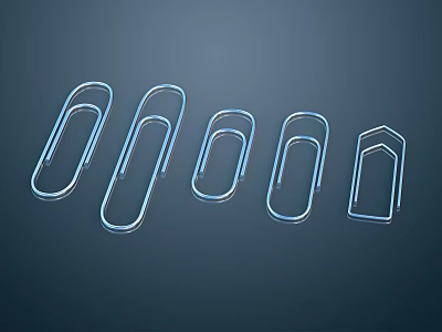 Transparent Blue Paper Clips in Various Shapes on Dark Blue Background 3d model