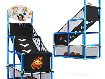 Kids Indoor Basketball Hoop Toy With Blue Frame And Storage Net For Entertainment 3d model