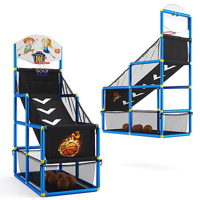Kids Indoor Basketball Hoop Toy With Blue Frame And Storage Net For Entertainment 3d model
