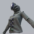Futuristic Hooded Mesh Top Featuring Blue And Green Gemstone Embellishments