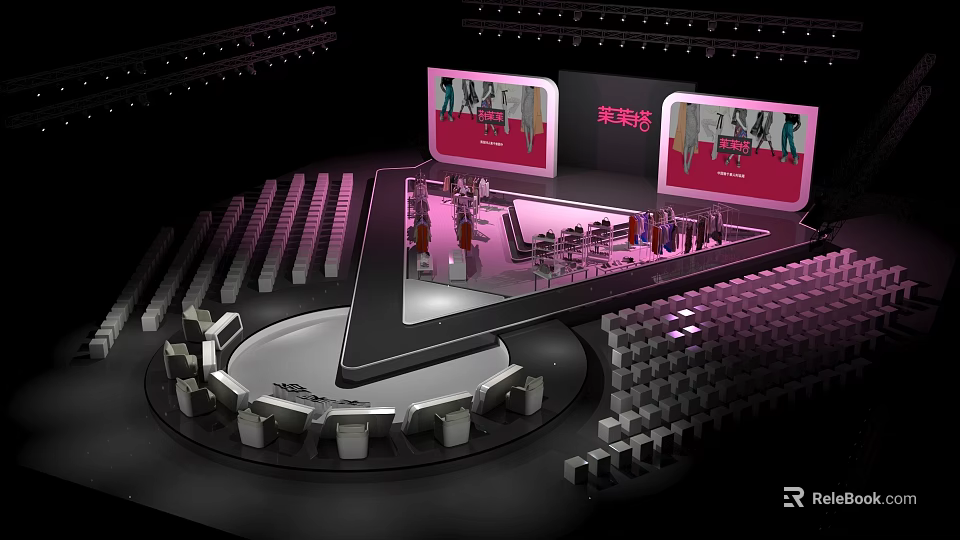 Large Event Stage Setup With Neatly Arranged Audience Seats Bright Lighting And Big Screens 3d model 