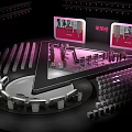 Large Event Stage Setup With Neatly Arranged Audience Seats Bright Lighting And Big Screens