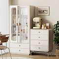 Cozy Study Room Interior With White Glass Door Cabinet Wooden Desk Chair And Potted Plant