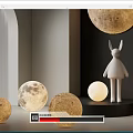 Modern Textured Moon Shaped Floor Lamps With Rabbit Figurine For Home Decor