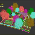 Cartoon Style Residential Scene with Modern House Swimming Pool Green Grass and Trees