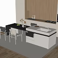 Modern Kitchen Island Bar Counter With Wooden Cabinets White Countertop And Chairs