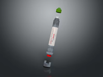 Industrial Device With Green Top Gray Body White Label And Red Base 3d model