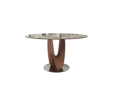 Round Marble Top Dining Table With Wooden Pedestal Base And Modern Design 3d model